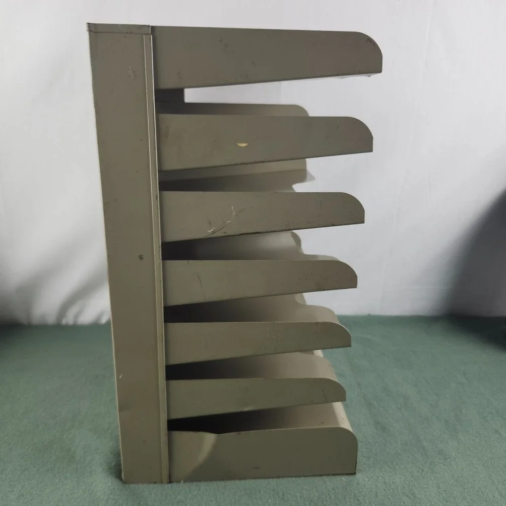 Vintage Pressed Steel Paper Tray 7-Tiered Shelved Office Organizer